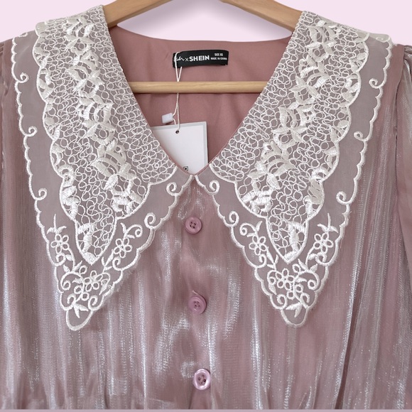 Shimmer Pink Midi Long Sleeves Dress - Picture 5 of 11